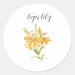 Yellow tiger lily watercolor classic round sticker