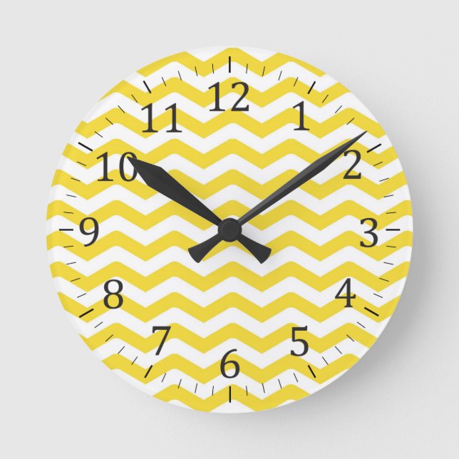 Yellow Tight Chevron Pattern Round Clock (Front)