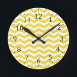 Yellow Tight Chevron Pattern Round Clock<br><div class="desc">Chic chevron pattern, very trendy. It is very easy to add your name, or any text and customize your product. Designed with stripes in form of connected V shapes that form a geometric wave, this pattern looks very contemporary and hip. Chevrons are very popular. These fun patterns are stylish and...</div>
