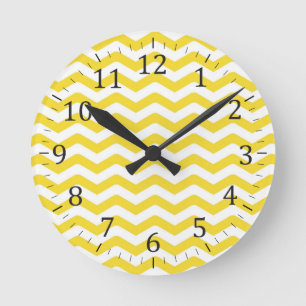 Yellow Tight Chevron Pattern Round Clock
