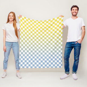 Yellow to Light Blue Gradient Chequered Pattern Fleece Blanket