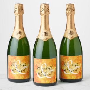 Yellow to Orange Watercolor Sparkling Wine Bottle  Label