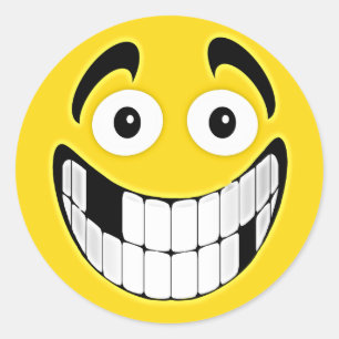 Yellow Toothless Grin Face Classic Round Sticker