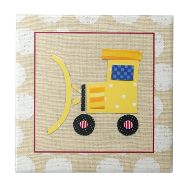 Yellow Toy Bulldozer Truck by Chariklia Zarris Tile (Front)
