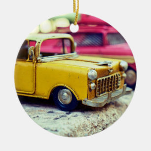 Yellow Toy Car Ceramic Ornament
