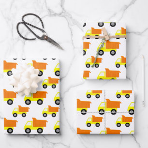 Yellow Toy Construction Truck Wrapping Paper Sheet