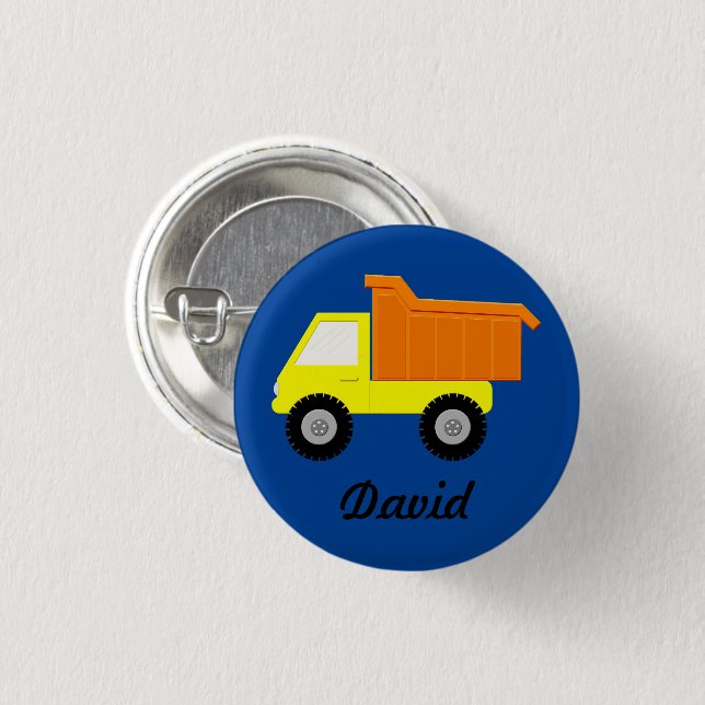 Yellow Toy Truck 1 Inch Round Button (Front & Back)