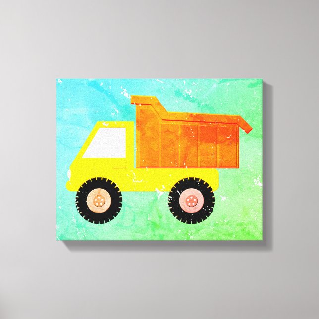 Yellow Toy Truck Distressed Canvas Print (Front)