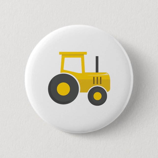 Yellow Tractor 2 Inch Round Button (Front)