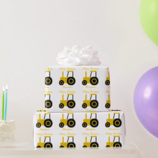 Yellow Tractor Birthday Present Wrapping Paper