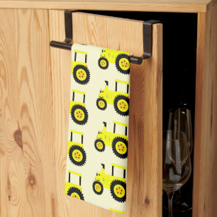 Yellow Tractor Design Any Colour Background Kitchen Towel