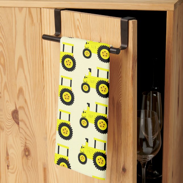 Yellow Tractor Design Any Colour Background Kitchen Towel (Thirds Fold)