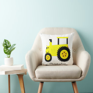 Yellow Tractor Design Personalised Throw Pillow