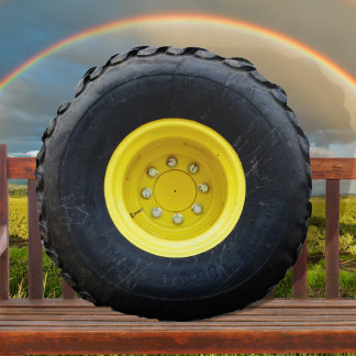 yellow  tractor wheel tire round pillow