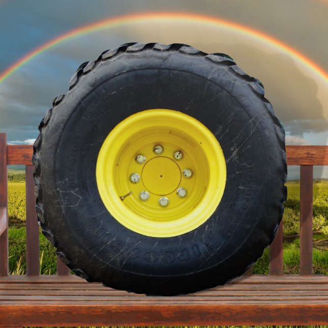 yellow  tractor wheel tire round pillow (Creator Uploaded)