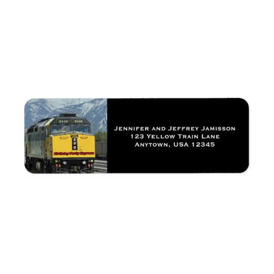 Yellow Train Birthday Return Address Labels Black