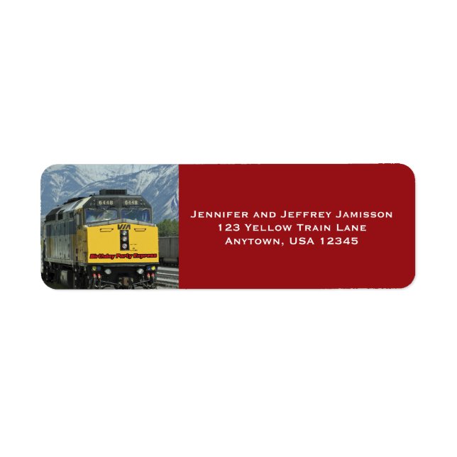 Yellow Train Engine Birthday Red Return Address (Front)