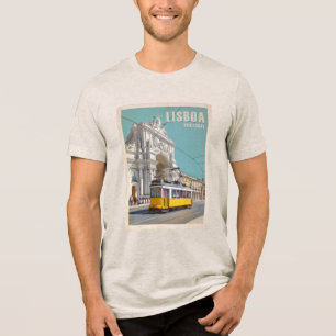 Yellow Tram, Augusta Street Arch. Lisbon, Portugal Tri-Blend Shirt