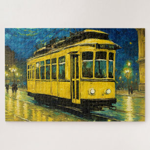 yellow tram on a starry  night -Budapest Jigsaw Puzzle