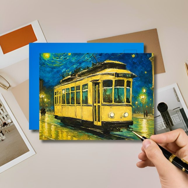 yellow tram on a starry  night -Budapest Postcard (Creator Uploaded)