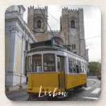 Yellow tram on Lisbon Cathedral in Portugal Coaster<br><div class="desc">Traditional yellow tram in front of Lisbon Cathedral in Lisbon,  Portugal</div>