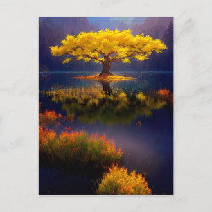 Yellow Tree in the Middle of the Lake Postcard