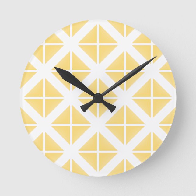 Yellow Trendy Triangle Pattern Round Clock (Front)