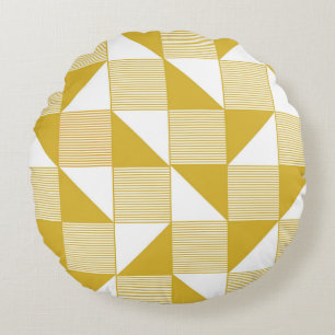 Yellow Triangles: Linear Seamless Pattern. Round Pillow