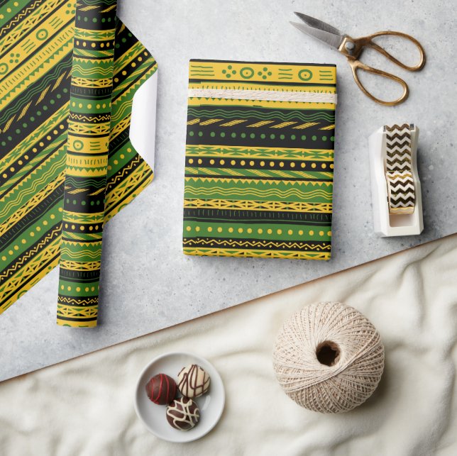Yellow Tribal Pattern Mix Wrapping Paper (Crafts)