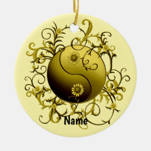 Yellow Tribal Yin Yang Ceramic Ornament