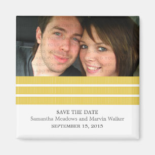 Yellow Triple Stripe Photo Save the Date Magnet