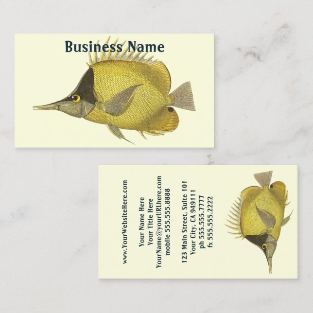 Yellow Tropical Chelmon Longirostris, Vintage Fish Business Card (Front/Back)