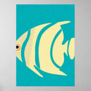 Yellow Tropical Fish Stencil Poster