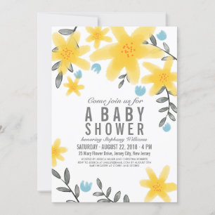 Yellow Tropical Floral Baby Shower Invite Girl
