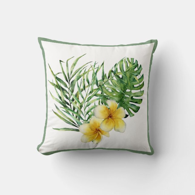 Yellow Tropical Flowers Botanical Greenery Modern Throw Pillow (Front)