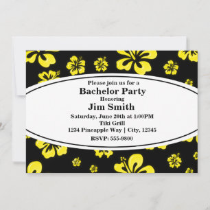 Yellow Tropical Hibiscus Floral Black Invitation