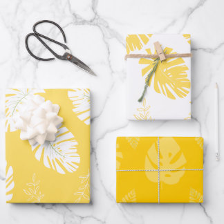 Yellow Tropical Leaves Wrapping Paper