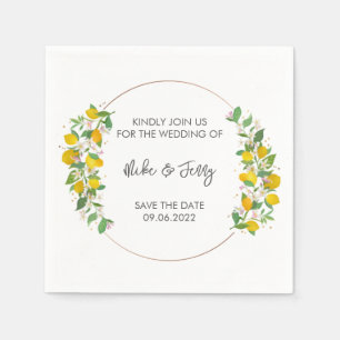 Yellow Tropical Lemon Citrus Monogram Wedding Napkin