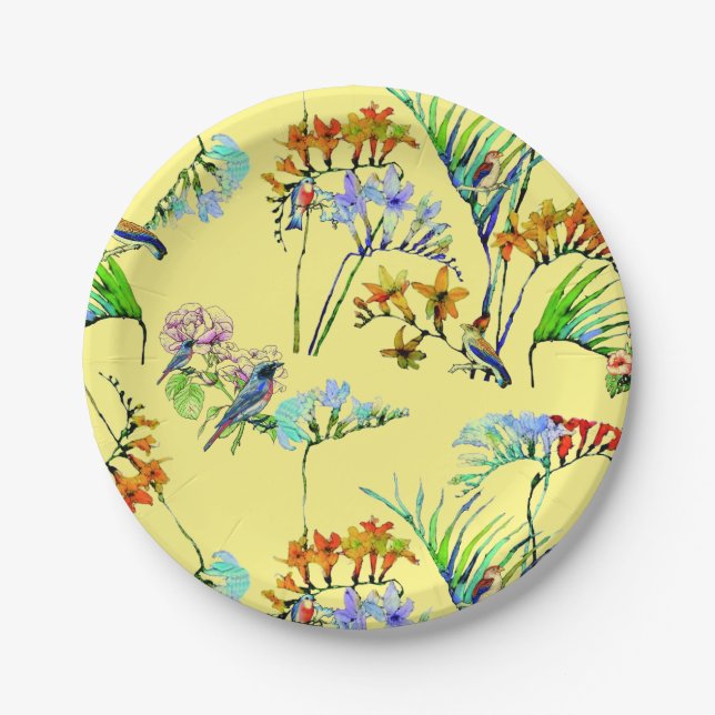 Yellow Tropical Paradise Paper Plate (Front)