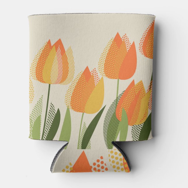 Yellow tulip: bright spring vintage element. can cooler (Front)