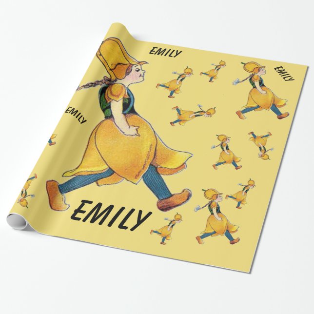 Yellow Tulip Cute Flower Child Floral Funny Girl Wrapping Paper (Unrolled)