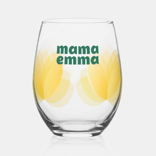 Yellow Tulip Floral Design, Mother's Day Gift Stemless Wine Glass