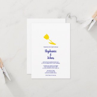 Yellow Tulip Floral Navy Blue White Pretty Wedding Invitation
