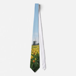 Yellow Tulip Flowers Field Windmill Holland Tie
