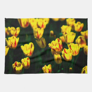 Yellow tulip flowers kitchen towel