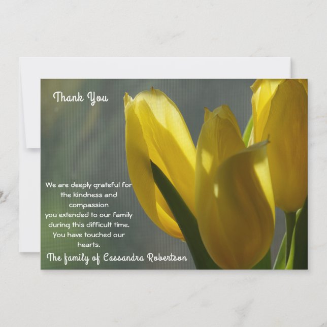 Yellow Tulip Flowers Sympathy Thank You Card (Front)