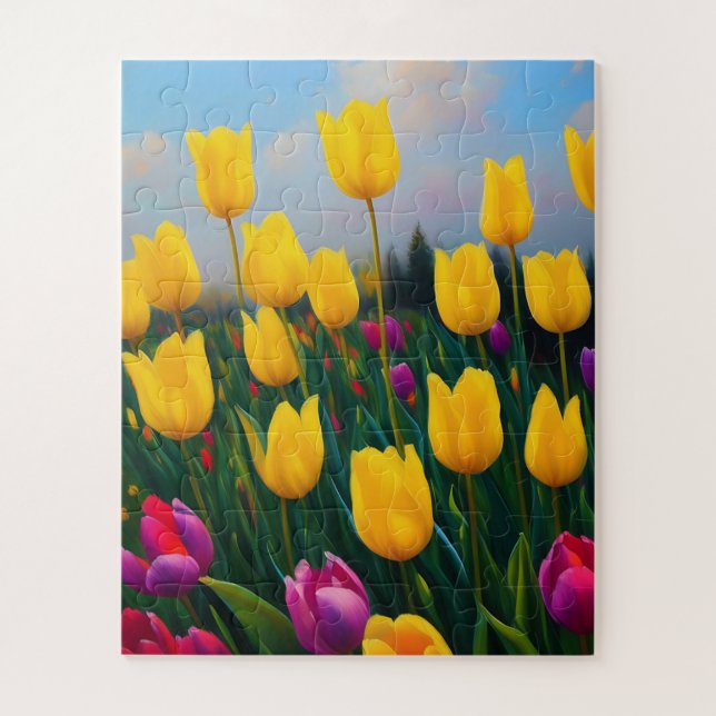 Yellow Tulip Garden Oil Paint, Jigsaw Puzzle (Vertical)