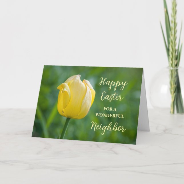Yellow Tulip Neighbour Happy Easter Holiday Card (Front)