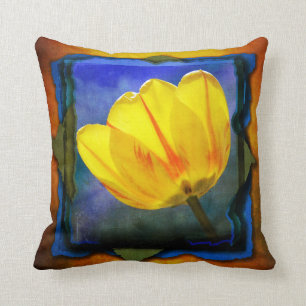 Yellow Tulip on Blue Green Orange Grunge Pillow