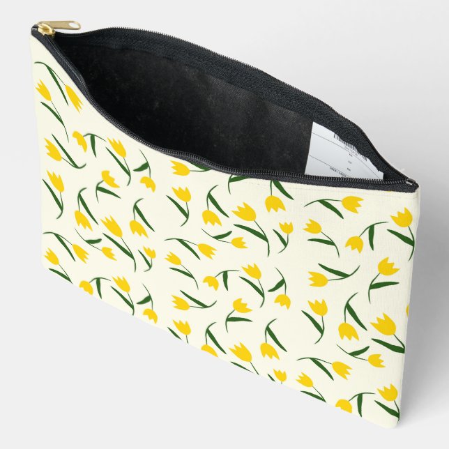 Yellow Tulip Pattern  Accessory Pouch (Open)